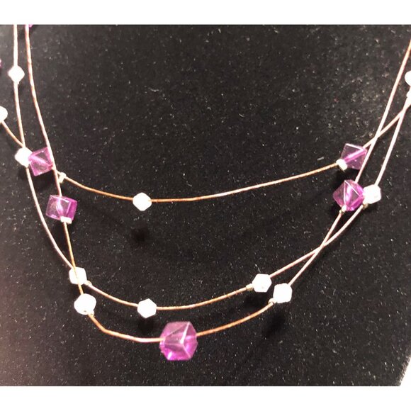 Vintage Avon Amethyst Floating Necklace 3-Tier Purple Beads Silver Plate 9" - Picture 3 of 10